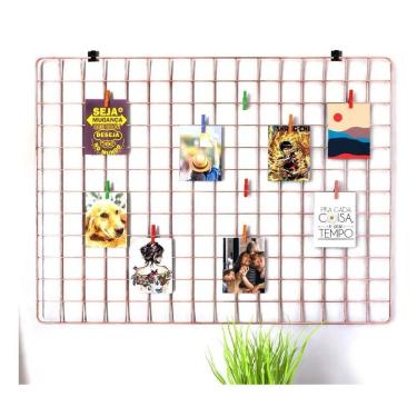Imagem de Memory Board Painel de Fotos Tela Aramada 60x80 Rose Gold + Prendedores e Clipes