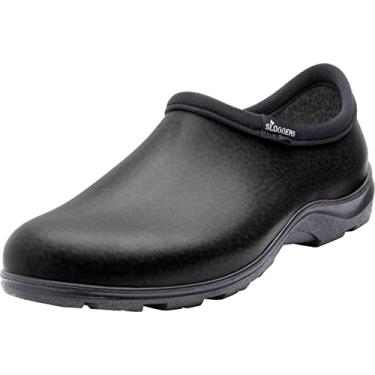 Imagem de Sloggers Sapato de jardim masculino impermeável – Tamancos para uso ao ar livre para chuva e jardim com palmilha de suporte confortável premium, Estampa de couro preto, 11