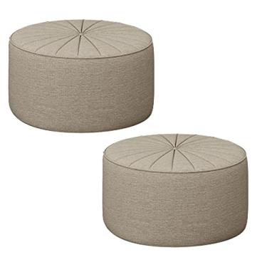 Imagem de Kit 2 Puffs Decorativos Sala De Estar Round Linho Bege G45 - Gran Belo