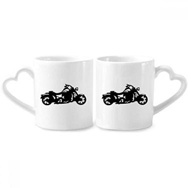Imagem de Conjunto de canecas de porcelana para casais, padrão de ilustração preta, para motocicleta, coração