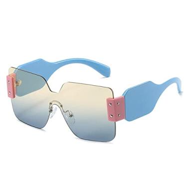 Imagem de Óculos de sol sem aro Fashion Goggle One Piece Óculos de sol Masculino Punk Shades Eyewear Feminino Steampunk UV400 Óculos Da Sole,Azul,AmareloAzul,Tamanho único