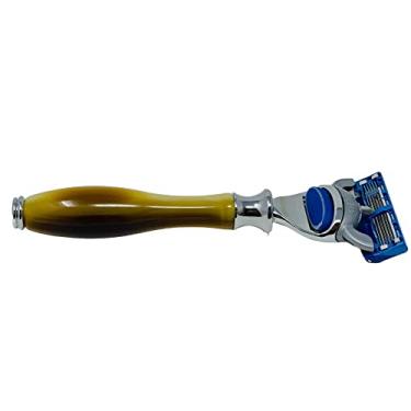 Imagem de Femininos GBS Grooming 5 Deluxe da lâmina de lâmina Compatível - Faux Horn & Aço Inoxidável punho longo para o aperto de profissional cartucho de barbear Navalha Lubrificado Faixa protege a pele