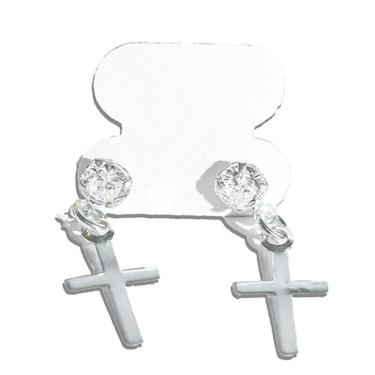 Imagem de Brinco Ponto de Luz com Cruz Zircônia Branca 4mm Prata 925 136799