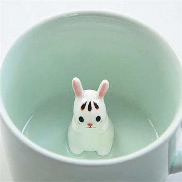 Imagem de Caneca 3D ZaH Caneca Animal Inside Cup Desenho de Cerâmica Estatueta Chá Natal Presente de Aniversário para Meninos Meninas Crianças Homens Caneca de Café, white rabbit, Standard, 1