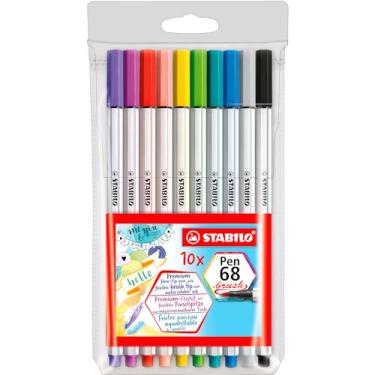Imagem de Caneta Stabilo Pen 68 Brush, Multicor, Estojo Com 10 Unidades, STABILO