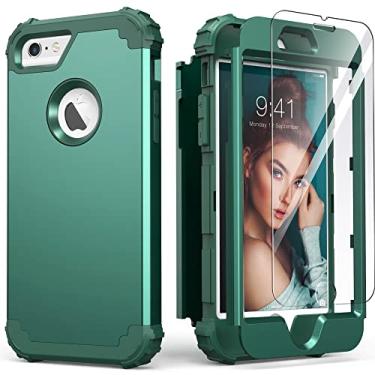 Imagem de IDweel Capa para iPhone 6S, capa para iPhone 6 com protetor de tela de vidro temperado, absorção de choque 3 em 1, capa protetora de corpo inteiro de silicone macio para meninas, verde grafite/verde escuro