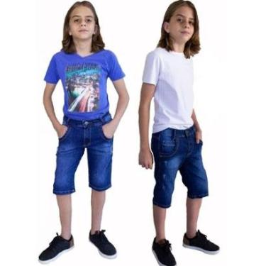 Imagem de Kit 2 Short Masculino Infanto juvenil Jeans Com Licra 5-Masculino