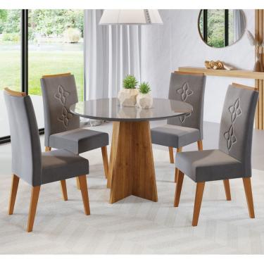 Imagem de Mesa de Jantar Redonda Viana Com 4 Cadeiras Flora em Madeira Maciça Cobre/Grafite/VD Grafite - Casa Giulia