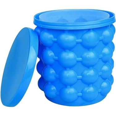 Imagem de Balde de gelo de silicone grande 2 em 1 e molde de gelo com tampa, gênio da máquina de cubos de gelo de silicone, portátil de silicone (azul)