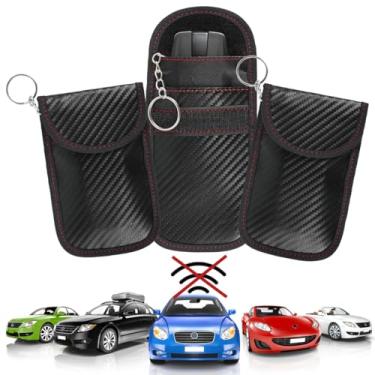 Imagem de LZVXTYM Bolsa Faraday, 3 peças para chaves de carro, bolsa Faraday, suporte de bloqueio de sinal RFID para carro, protetor de chaveiro, bloco de gaiola de chaveiro, capa antirroubo para segurança do