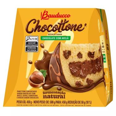 Imagem de Panettone Recheio Chocolate com Avelã Cobertura Chocolate Bauducco Chocottone 450g  