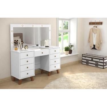 Imagem de Penteadeira Camarim EL Com Iluminação de Led e 9 Gavetas Cor Branco - 