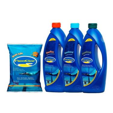Imagem de Kit manutenção limpeza piscina neoclor - cloro 1kg 3 em 1 - clarifican