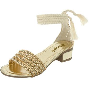 Imagem de Sandalia Infantil Menina  Salto Grosso Tiras Brilho Dourado  Klicpé, D