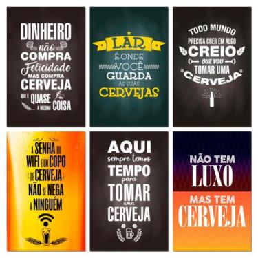Imagem de Kit Placas Quadros Cervejas Frases Bar Mdf 6 pçs 20x30 cm - Art Print