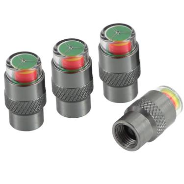 Imagem de ST Shengtuo 2,5-2,8 bar/36-40 PSI monitor de pressão de pneu de carro tampas de haste indicador sensor fácil de ler alerta ocular de 3 cores, usinagem CNC de liga de alumínio, pacote com 4