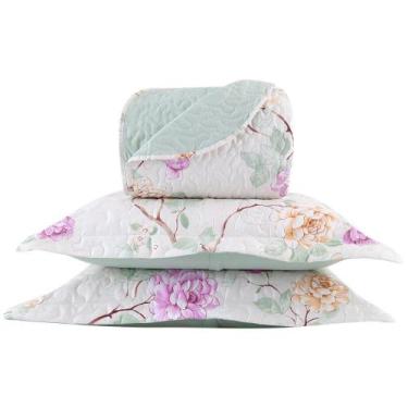 Imagem de Cobre Leito Queen Naturale 3 Peças Micropercal 200 Fios Flor, Branco/V