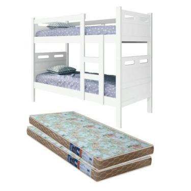 Imagem de beliche solteiro jaspe mdf que vira duas cama branco com 2 colchao D23