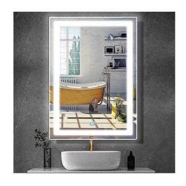 Imagem de Espelho jateado iluminado com led frio e touch 70x50cm vertical - Wood