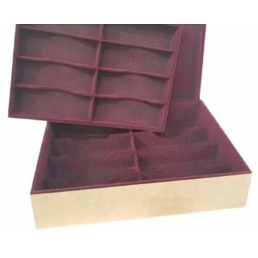 Imagem de caixa organizadora porta oculos 16 divisorias mdf flocadas, Marsala