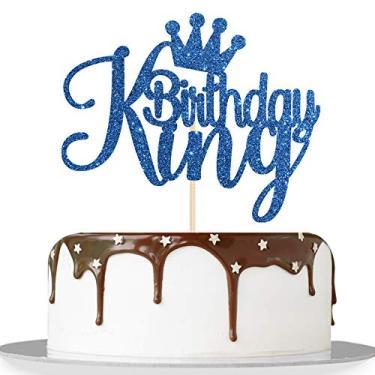 Imagem de Topo de bolo de aniversário com glitter azul/chá de bebê/menino príncipe 1º 2º 3º 10º 13º 18º 21º 30º 40º 50º aniversário/decorações de festa revelação de gênero