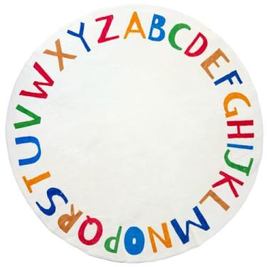 Imagem de ZCVAcom Tapete infantil ABC redondo arco-íris, tapete lavável com alfabeto, tapete de berçário, antiderrapante, macio, para crianças, crianças, quarto, leitura, sala de leitura, decoração (multicor,