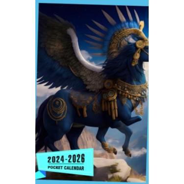 Imagem de Pocket Calendar 2024-2026 With Moon Phase: Three-Year Monthly Planner for Purse, 36 Months from January 2024 to December 2026 | Andean cosmology | Mythological creatures