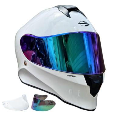 Imagem de Capacete de Moto Masculino Feminino Fechado Mormaii Original Branco Brilho Com Viseira Camaleão + Transparente (54)