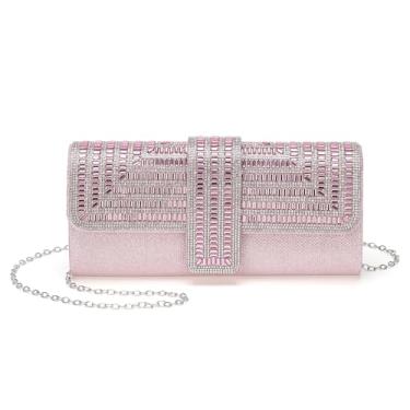 Imagem de DTGN Bolsas de noite bolsas clutch para mulheres formais, bolsas de lantejoulas com strass brilhante elegante para discoteca casamento festa convidada rosa, rosa, L (US 12)