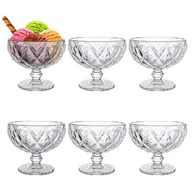 Imagem de Lawei Conjunto de 6 tigelas de vidro para sobremesa – Copos de sorvete com pés de 295 ml para servir vidro de cristal transparente para Sundae, sobremesa, lanche, cereal, frutas, nozes