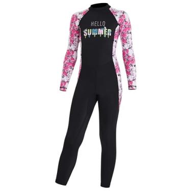 Imagem de DIVE & SAIL Maiô infantil de manga comprida com proteção solar Rash Guard, Preto, rosa, G