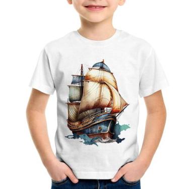 Imagem de Camiseta Infantil Navio Vintage - Foca na Moda, Branco, 6