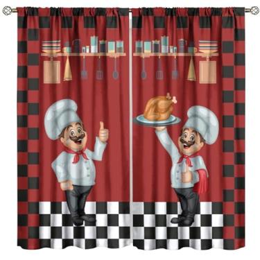Imagem de Cortina de cozinha chef deliciosa comida moderna chef gourmet tema tratamento de janela para quarto sala de estar cozinha decoração cortinas de janela 106,7 cm L x 114,3 cm C