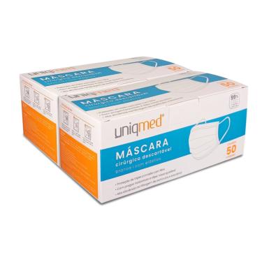 Imagem de Máscaras descartáveis tripla clipe nasal kit 100UN uniqmed