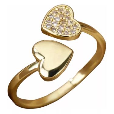 Imagem de Anel Ajustável Feminino Dois Corações - Banhado A Ouro 18K