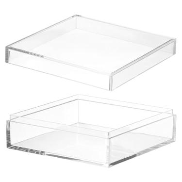 Imagem de PATIKIL Caixa de acrílico com tampa 11 cm x 11 cm x 4 cm, caixas de acrílico transparente para cubos quadrados de plástico organizador de armazenamento para exibição de joias pequenas e doces