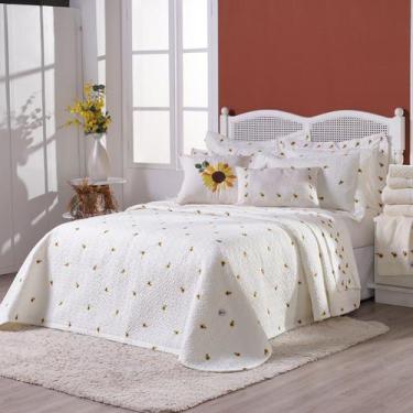 Imagem de Cobre Leito Colcha Super King Bordado Girassol 200 Fios 03 Peças  - Bo