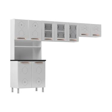 Imagem de Armário de Cozinha Compacta de Aço 3 Peças para Micro-ondas com Vidros Multimóveis Cr20350 Branco