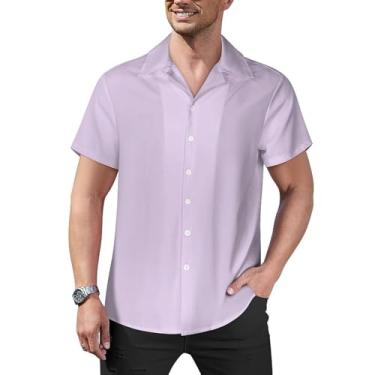 Imagem de Blush Lavender-51 Camisa Havaiana Masculina Manga Curta Camisa de Praia Casual de Verão, Blush Lavender-51, GG