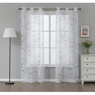 Imagem de Cortinas transparentes para janela 2 painéis 96,5 cm L x 213,4 cm C (193 cm L) Cortinas texturizadas de linho e cortinas para sala de estar, quarto, cortinas de fazenda, decoração boho, tratamentos de