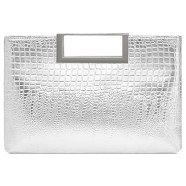 Imagem de RNIEGA Bolsa de mão de couro vegano para mulheres, formal, elegante, noite, para casamentos, bailes, coquetéis, Prata