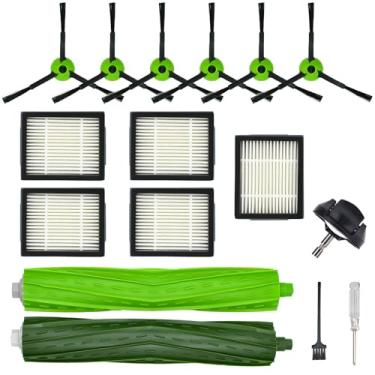 Imagem de Kit de acessórios de peças de reposição para iRobot Roomba J5 J5+ J6 J6+ J7 J7+ J8 J8+ J9 J9+ J J Plus Series Acessório de aspirador robótico, 1 roda dianteira, 1 escova de borracha, 5 filtros HEPA, 6