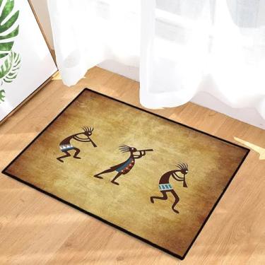 Imagem de JISMUCI Tapete de entrada 5 x 7 cm, nativo americano do sudoeste, kokopelli étnico, vintage do sudoeste, tapete de entrada pequeno, tapete rústico, lavável, antiderrapante, tapete para porta da frente