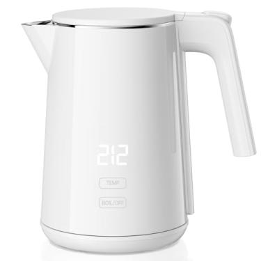 Imagem de Chaleira elétrica, controle de temperatura com visor de temperatura em tempo real, parede dupla fria, aço inoxidável, chaleira elétrica, 3-5 minutos, água quente de ebulição rápida, 4 horas, mantém