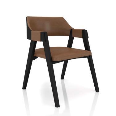 Imagem de Cadeira Sala De Jantar E Jogos Carteados Madeira Maciça Poker Pu Caramelo-preto G42 - Gran Belo