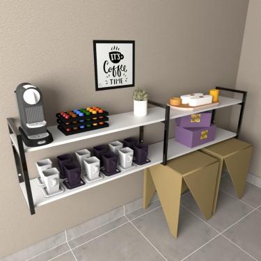 Imagem de Aparador Prateleira Industrial Cantinho Cafe Branco Off White Escritorio Carrinho Hall Entrada