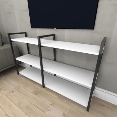 Imagem de Rack Aparador Suspenso Prateleira Branco Estante Nicho Industrial Estante Nicho Ferro Madeira