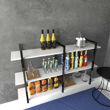 Imagem de Aparador Prateleira Industrial Sala Barzinho Branco Bar Adega Moderno Suspenso Madeira Buffet
