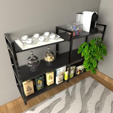 Imagem de Aparador Prateleira Industrial Cantinho Cafe Preto Escritorio Carrinho Hall Entrada Simples