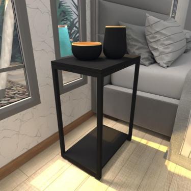 Imagem de Mesa De Cabeceira Industrial Preta Mdf Canto Quarto Mesas De Cabeceira Mesinha Cabeçeira Cabiceira